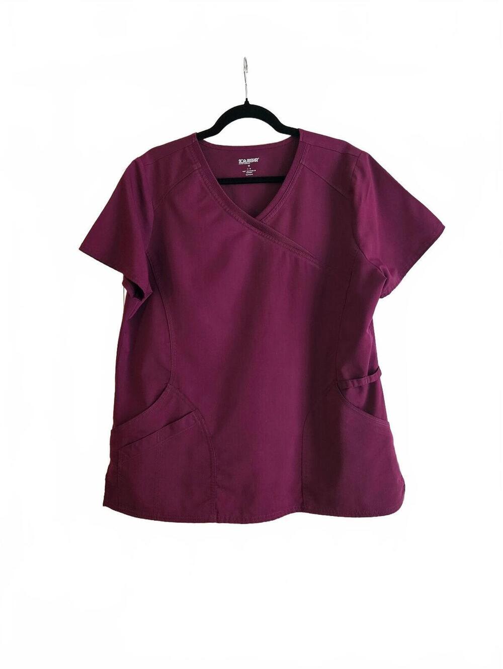 Scrubstar Premium Performance Wine Colored Mock Wrap Scrub Top-Women's Large